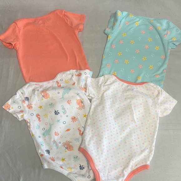 Rococo Vibrant Orange, Blue and white Bodysuit/One Piece set w/ sea life design - Picture 3 of 3